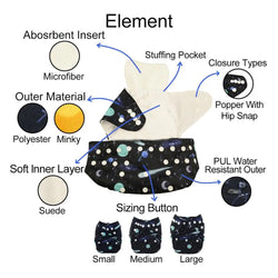 YDP203A Alvababy- pañal regular de tela lavable y reutilizable, ajustables de 3-15kg, incluye inserto