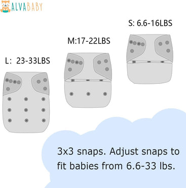 B03A Alvababy- pañal regular de tela lavable y reutilizable, ajustables de 3-15kg, incluye inserto